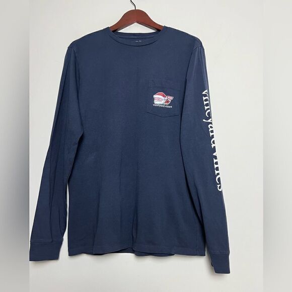 Vineyard Vines Blue Merry Christmas Santa 100% Cotton Long Sleeve Shirt Size S - Picture 2 of 6
